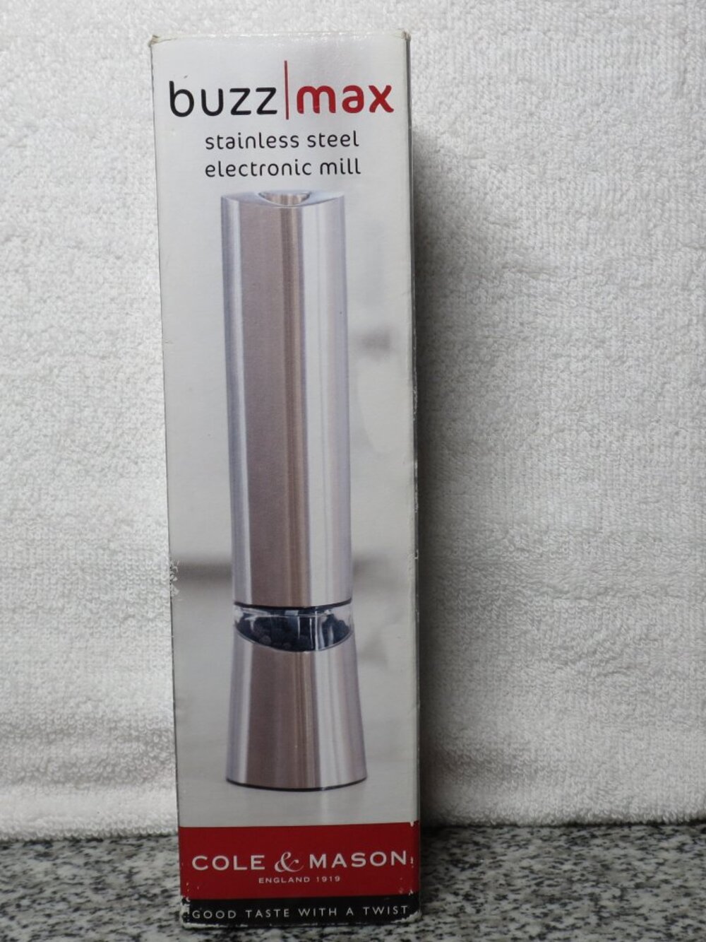 NEW IN BOX Cole & Mason Stainless Steel Electronic Mill for Pepper/Salt//TESTED